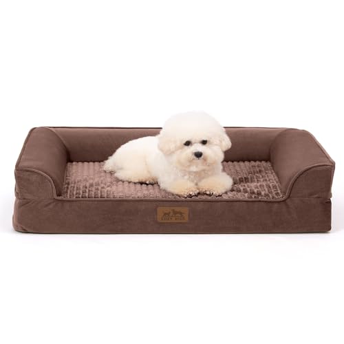 Orthopädisches Hundebett für kleine Hunde, wasserdichtes Hundesofa mit Seiten, stützendes Schaumstoff-Haustier-Couch-Bett mit abnehmbarem, waschbarem Bezug, wasserdichtes Futter und rutschfeste von COZY KISS