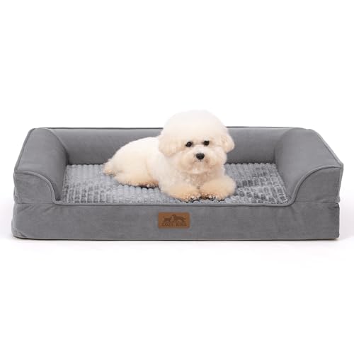 Orthopädisches Hundebett für kleine Hunde, wasserdichtes Hundesofa mit Seiten, stützendes Schaumstoff-Haustier-Couch-Bett mit abnehmbarem, waschbarem Bezug, wasserdichtes Futter und rutschfeste von COZY KISS
