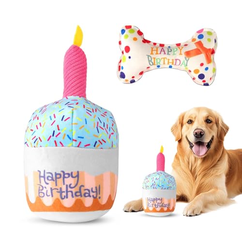 Hund Geburtstag Spielzeug, 2 Stück Hundespielzeug, Hundekuchen Geburtstag und Hundeknochen Spielzeug, Hundespielzeug Quietschend, Plüschspielzeug für Hunde mit Milchduft, Hunde Geburtstag Geschenk Hund Geburtstag Spielzeug, 2 Stück Hundespielzeug, Hundekuchen Geburtstag und Hundeknochen Spielzeug, Hundespielzeug Quietschend, Plüschspielzeug für Hunde mit Milchduft, Hunde Geburtstag Geschenk von CPENG