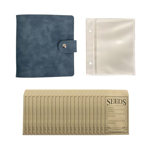 Samen Aufbewahrung, Samentütchen, Samentüten, 1 Blauer Ledermappe Mit 2 Ringe Und 50 Samentütchen, Praktische Lösung Zur Organisation Von Garten Samen Und Kleinteilen, Ideal Für Sammler Und Gärtner von CPRNQY