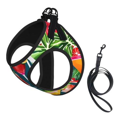 L Haustier-Leine, Weste und Hundegeschirr, klein, mit tropischem Cocktail-Druck, mit Schnalle, Hundebegleiter, Outdoor-Reisen von CPyuqw