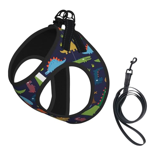 L Haustier-Leine, Weste und Hundegeschirr, kleine Größe, Dinosaurier-Palmblatt-Druck, Leinenset mit Schnalle, Hundebegleiter, Outdoor-Reisen von CPyuqw