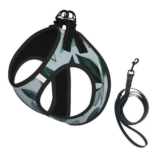 L Haustier-Leine, Weste und Hundegeschirr, kleine Größe, Minzgraues Blattmuster, Leinenset mit Schnalle, Hundebegleiter, Outdoor-Reisen von CPyuqw