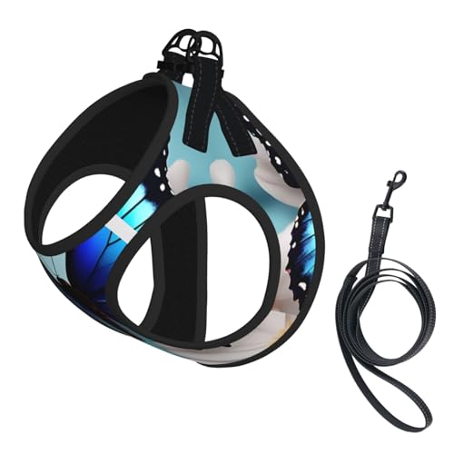 L Haustier-Leine, Weste und Hundegeschirr, kleine Größe, Schmetterlings- und Blumendruck-Leinen-Set mit Schnalle, Hundebegleiter, Outdoor-Reisen von CPyuqw