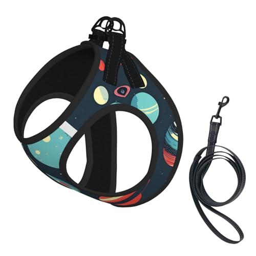 L Haustier-Leine, Weste und Hundegeschirr, kleine Größe, Weltraumplaneten-Druck, Leinen-Set mit Schnalle, Hundebegleiter, Outdoor-Reisen von CPyuqw