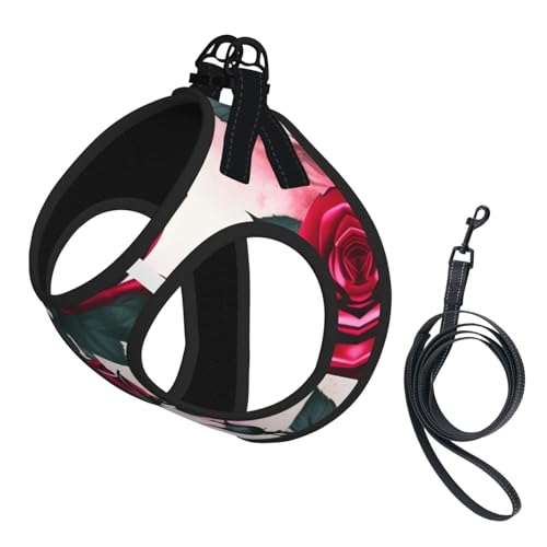 L Haustier-Leine, Weste und Hundegeschirr, kleine Größe, mit blühender Rose, Blumendruck, Leinenset mit Schnalle, Hundebegleiter, Outdoor-Reisen von CPyuqw