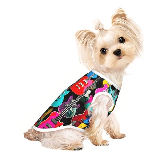 L Pet atmungsaktives ärmelloses T-Shirt – weiche, bunte Gitarren-Druck, dehnbare Weste für Hunde und Katzen, leichtes Tanktop L Pet atmungsaktives ärmelloses T-Shirt – weiche, bunte Gitarren-Druck, dehnbare Weste für Hunde und Katzen, leichtes Tanktop von CPyuqw