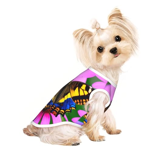 L Pet atmungsaktives ärmelloses T-Shirt - weiches florales Schmetterlings-Druck, dehnbare Weste für Hunde und Katzen, leichtes Tanktop von CPyuqw