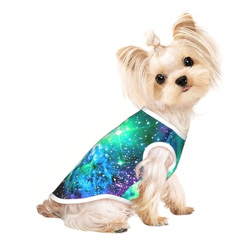 L Pet atmungsaktives ärmelloses T-Shirt - weiches grün-blau-violettes Galaxie-Druck, dehnbare Weste für Hunde und Katzen, leichtes Tanktop L Pet atmungsaktives ärmelloses T-Shirt - weiches grün-blau-violettes Galaxie-Druck, dehnbare Weste für Hunde und Katzen, leichtes Tanktop von CPyuqw