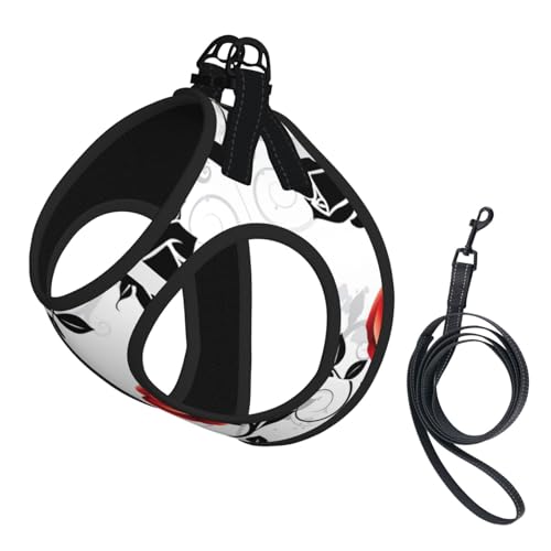 M Haustier-Leine, Weste und Hundegeschirr, kleine Größe, Blumenrose mit Blättern, Frühlingsdruck, Leinenset mit Schnalle, Hundebegleiter, Outdoor-Reisen von CPyuqw