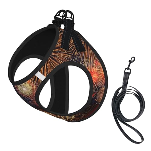 M Haustier-Leine, Weste und Hundegeschirr, kleine Größe, Feuerwerk-Druck, Leinen-Set mit Schnalle, Hundebegleiter, Outdoor-Reisen von CPyuqw