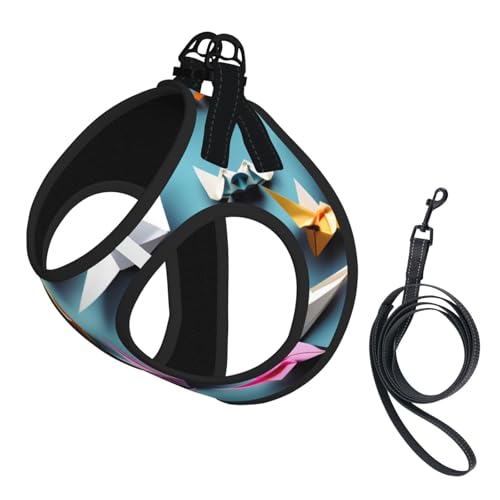 M Haustier-Leine, Weste und Hundegeschirr, kleine Größe, Origami-Papierkranich-Druck, Leinen-Set mit Schnalle, Hundebegleiter, Outdoor-Reisen von CPyuqw