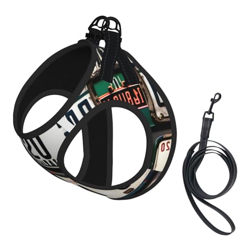 M Haustier-Leine, Weste und Hundegeschirr, kleine Größe, mit altem Nummernschilddruck, mit Schnalle, Hundebegleiter, Outdoor-Reisen von CPyuqw