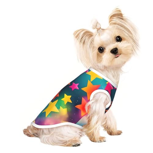 M Pet atmungsaktives ärmelloses T-Shirt – weiche, bunte Regenbogen-Sterne, dehnbare Weste für Hunde und Katzen, leichtes Tanktop M Pet atmungsaktives ärmelloses T-Shirt – weiche, bunte Regenbogen-Sterne, dehnbare Weste für Hunde und Katzen, leichtes Tanktop von CPyuqw