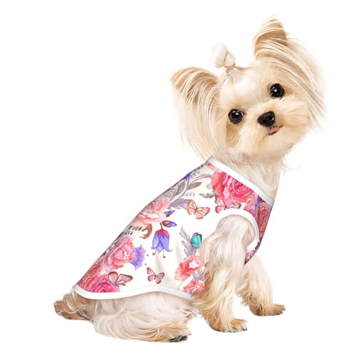 M Pet atmungsaktives ärmelloses T-Shirt – weiche Blumen-Rose, Schmetterlings-Druck, dehnbare Weste für Hunde und Katzen, leichtes Tanktop M Pet atmungsaktives ärmelloses T-Shirt – weiche Blumen-Rose, Schmetterlings-Druck, dehnbare Weste für Hunde und Katzen, leichtes Tanktop von CPyuqw
