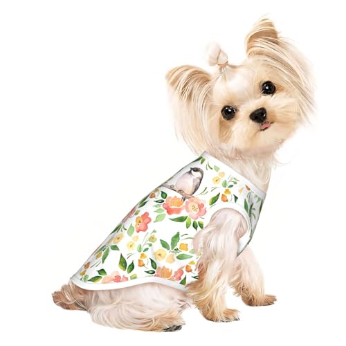 M Pet atmungsaktives ärmelloses T-Shirt - weiche Blumen- und Vogel-Druck-dehnbare Weste für Hunde und Katzen, leichtes Tanktop M Pet atmungsaktives ärmelloses T-Shirt - weiche Blumen- und Vogel-Druck-dehnbare Weste für Hunde und Katzen, leichtes Tanktop von CPyuqw