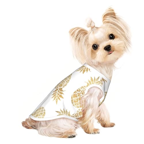 M Pet atmungsaktives ärmelloses T-Shirt – weicher goldener Ananas-Hintergrund, bedruckt, dehnbare Weste für Hunde und Katzen, leichtes Tanktop von CPyuqw