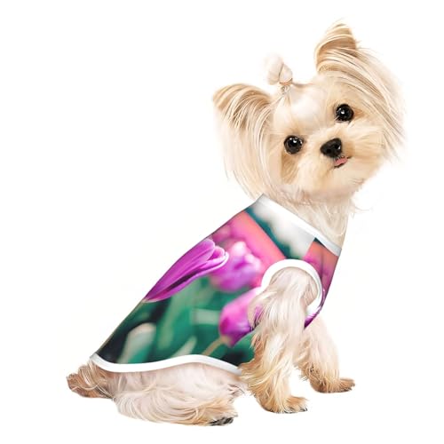 M Pet atmungsaktives ärmelloses T-Shirt - weiches lila Tulpenmuster, dehnbare Weste für Hunde und Katzen, leichtes Tanktop M Pet atmungsaktives ärmelloses T-Shirt - weiches lila Tulpenmuster, dehnbare Weste für Hunde und Katzen, leichtes Tanktop von CPyuqw