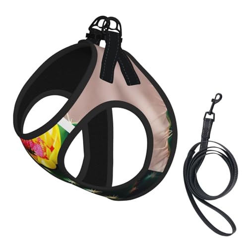 S Haustier-Leine, Weste und Hundegeschirr, klein, mit blühendem Kaktus-Druck, mit Schnalle, Hundebegleiter, Outdoor-Reisen von CPyuqw