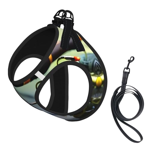 S Haustier-Leine, Weste und Hundegeschirr, kleine Größe, Angelruten-Druck, Leinen-Set mit Schnalle, Hundebegleiter, Outdoor-Reisen von CPyuqw