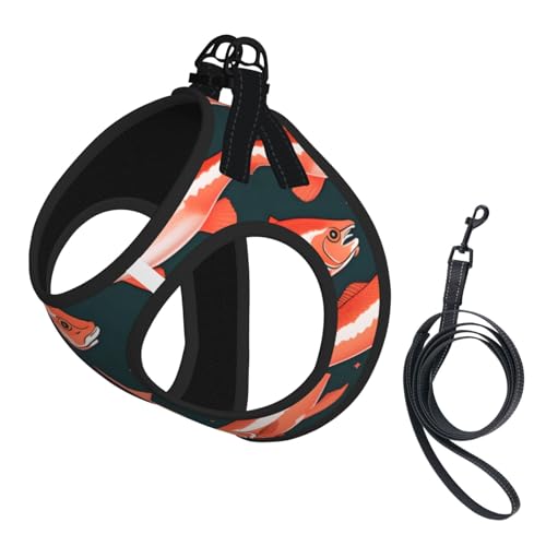 S Haustier-Leine, Weste und Hundegeschirr, kleine Größe, Lachsmuster, mit Schnalle, Hundebegleiter, Outdoor-Reisen von CPyuqw
