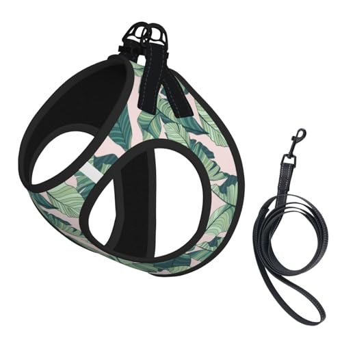 S Haustier-Leine, Weste und Hundegeschirr, kleine Größe, grüne Palmenblätter, rosa Druck-Leinen-Set mit Schnalle, Hundebegleiter, Outdoor-Reisen S Haustier-Leine, Weste und Hundegeschirr, kleine Größe, grüne Palmenblätter, rosa Druck-Leinen-Set mit Schnalle, Hundebegleiter, Outdoor-Reisen von CPyuqw