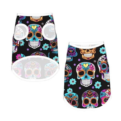 S Pet atmungsaktives ärmelloses T-Shirt – weicher Zuckerschädel bedruckt, dehnbare Weste für Hunde und Katzen, leichtes Tanktop von CPyuqw