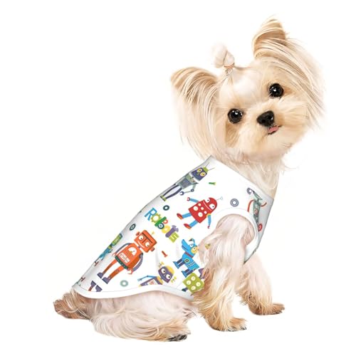 S Pet atmungsaktives ärmelloses T-Shirt – weiches süßes Cartoon-Roboter-Druck, dehnbare Weste für Hunde und Katzen, leichtes Tanktop S Pet atmungsaktives ärmelloses T-Shirt – weiches süßes Cartoon-Roboter-Druck, dehnbare Weste für Hunde und Katzen, leichtes Tanktop von CPyuqw