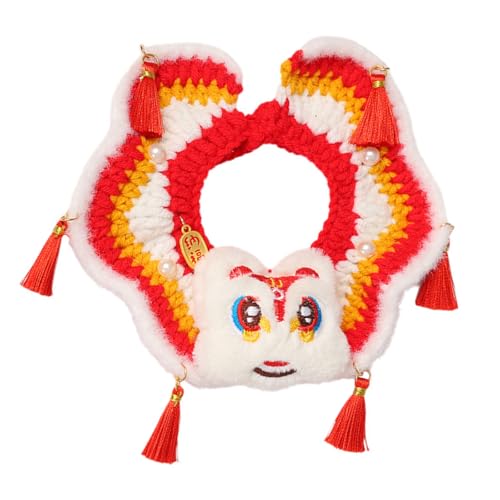 CQEAZ Festival Pet Löwen Tanzschal Halsband verstellbar gestrickte Löwen tanzende Halsbekleidung und Hund Chinesisches Neujahr Requisiten Häkelschal von CQEAZ