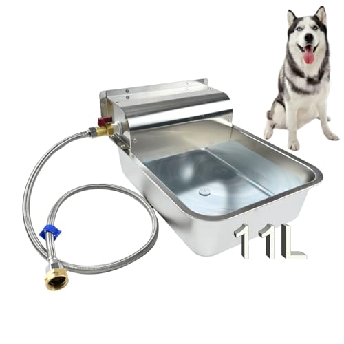 Automatischer Hunde-Wasserspender, 11 l, 304 Edelstahl, für Outdoor-Wassernäpfe mit Wasserventilschalter und 1,9 cm Messingadapter, mit Ablaufloch für Hunde, Katzen, Alpaka, Hühner, Vieh von CQFJLM