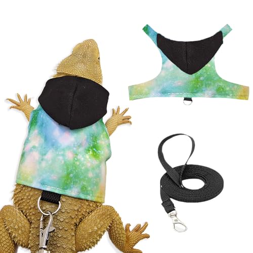 Bartagamen Hoodie mit Leine – Reptilien-Outfit mit Brustgeschirr für Echsen, Chamäleons & Eichhörnchen – Kapuzenpulli für Draußen geeignet für Bartagamen & Reptilien(schwarzer Hut) von CQJ