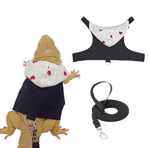 Bartagamen Hoodie mit Leine – Reptilien-Outfit mit Brustgeschirr für Echsen, Chamäleons & Eichhörnchen – Kapuzenpulli für Draußen geeignet für Bartagamen & Reptilien(weißer Hut) von CQJ