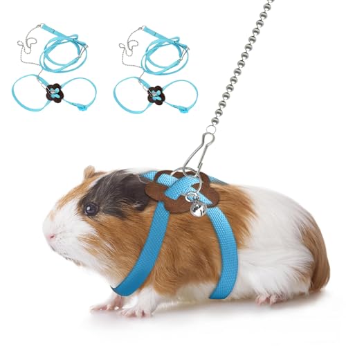 CQJ 2er-Pack Verstellbares Geschirr mit Leine für Hamster, Frettchen, Junge Kaninchen, Ratten und Mäuse – mit Glöckchen (Blau) von CQJ