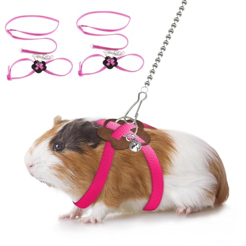 CQJ 2er-Pack Verstellbares Geschirr mit Leine für Hamster, Frettchen, Junge Kaninchen, Ratten und Mäuse – mit Glöckchen (Rosa) von CQJ
