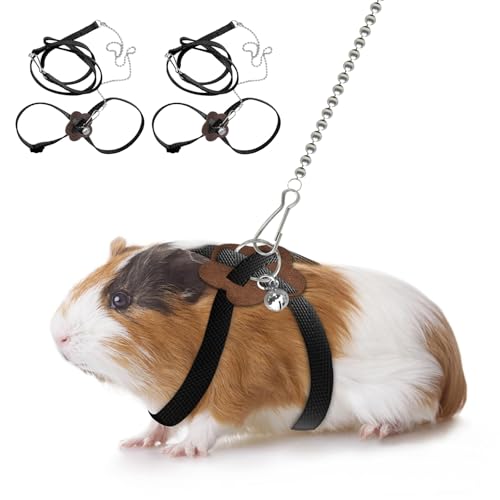 CQJ 2er-Pack Verstellbares Geschirr mit Leine für Hamster, Frettchen, Junge Kaninchen, Ratten und Mäuse – mit Glöckchen (Schwarz) von CQJ