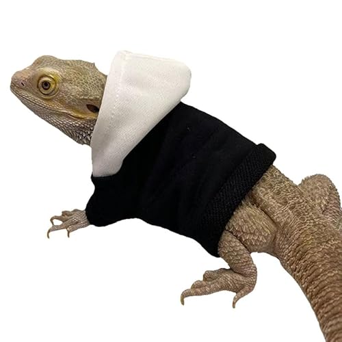 CQJ Eidechsen-Kleidung für Bartagamen, Reptilienbekleidung, handgefertigt, Baumwollmaterial, Kapuzenpullover, Geschenk für Eidechse, Kleintiere, Gecko, Chamäleon (Schwarz und Weiß) von CQJ