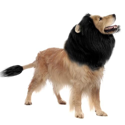 CQJ Löwenmähne Hundekostüm für große Hunde – Realistische Löwenperücke mit Schweif für Halloween, Fotoshooting & Karneval – Größe S(schwarz) CQJ Löwenmähne Hundekostüm für große Hunde – Realistische Löwenperücke mit Schweif für Halloween, Fotoshooting & Karneval – Größe S(schwarz) von CQJ
