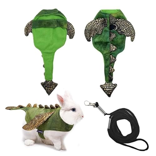 CQJ Kaninchen-Geschirr-Leinen-Set, Halloween-Kostüm, verstellbar, Kleintier-Dinosaurier-Leine, Geschirr für Kaninchen, Größe L von CQJ