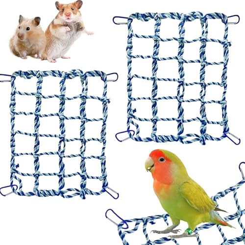 CQJ Ratten-Kletterseile für Käfig, Rattenkäfigzubehör, Vogelseil, Rattenspielzeug für Haustiere, 32 x 25 cm, Hängematte, Hamster, Baumwollseil, Brücke, Vogelleiter mit 4 silbernen Haken, Blau, 2 Stück CQJ Ratten-Kletterseile für Käfig, Rattenkäfigzubehör, Vogelseil, Rattenspielzeug für Haustiere, 32 x 25 cm, Hängematte, Hamster, Baumwollseil, Brücke, Vogelleiter mit 4 silbernen Haken, Blau, 2 Stück von CQJ