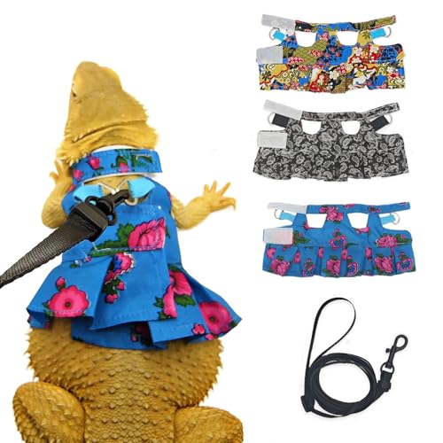 Echsen-Geschirr mit Kleid & Leine – Verstellbares Geschirr für Hamster, Frettchen & Reptilien – No-Pull Spaziergeschirr für Gecko, Chamäleon & Kleintiere(Blau M) von CQJ