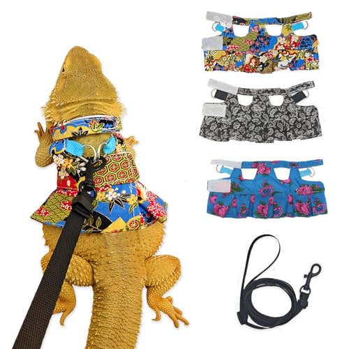 Echsen-Geschirr mit Kleid & Leine – Verstellbares Geschirr für Hamster, Frettchen & Reptilien – No-Pull Spaziergeschirr für Gecko, Chamäleon & Kleintiere(Blumenfarbe S) von CQJ