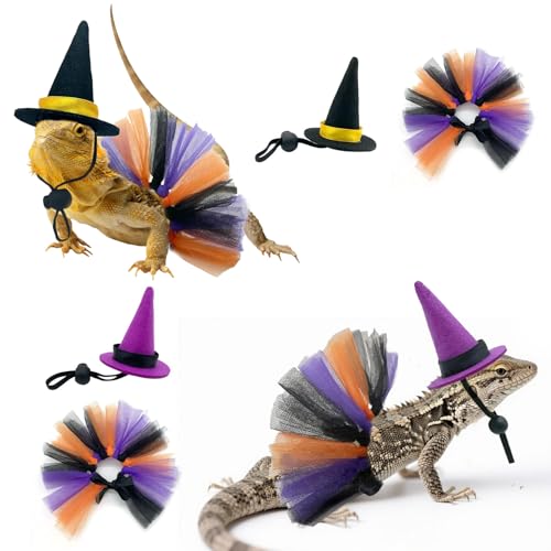 Halloween-Eidechsen-Hexenkostüm-Set – Tutu-Röcke und Hüte für Halloween, Cosplay und Foto-Requisiten, bequem und Zubehör für Reptilien, 4-teilig von CQJ