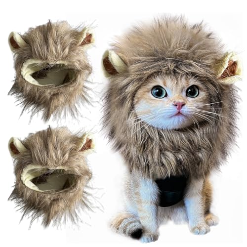 Löwenmähne für Katzen und kleine Hunde, lustiges Haustierkostüm für Halloween, Weihnachten, Partys, Fotoshootings (Größe L, gemischte Farben, Lockenohren), 2 Stück von CQJ