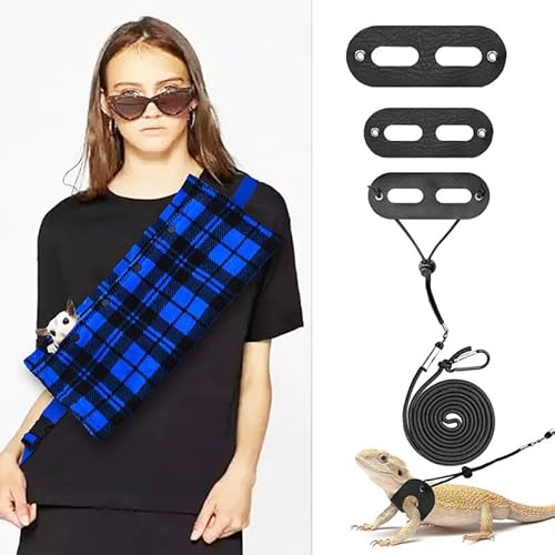 Tragetasche für Kleintiere, kleine Tiertasche für Bartagamen, Eidechsen und Reptilien, mit verstellbarem Gurt, Abschleppseil, 3 Größen und Tragetasche für Kleintiere (blaues Gitter) von CQJ