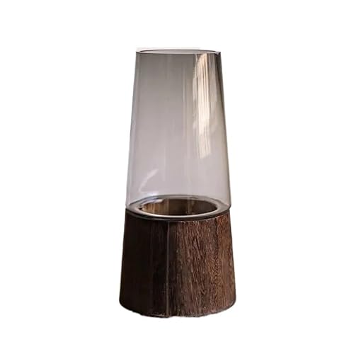 Terrarien für Blumenkübel Nordische Glasvase mit Holzsockel, Blumentopf, Pflanzgefäß für Hydrokulturblumen, künstliche Trockenblumen Flaschengarten(Style B) von CQJJXKYC