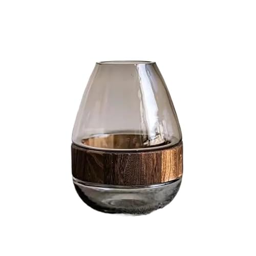 Terrarien für Blumenkübel Nordische Glasvase mit Holzsockel, Blumentopf, Pflanzgefäß für Hydrokulturblumen, künstliche Trockenblumen Flaschengarten(Style C-S) von CQJJXKYC