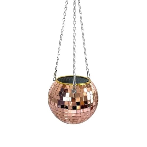 Terrarien für Blumenkübel Weihnachtsdekor Disco Ball Pflanzer Vase Wandbehang Pflanzer Topf Blumentöpfe Seil hängen Blumentopf Balkon Flaschengarten(Rose Gold,10cm) von CQJJXKYC