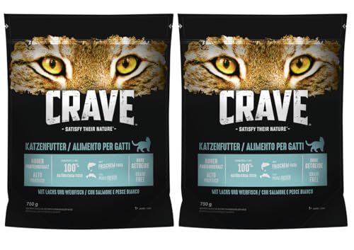 CRAVE Katze Beutel Adult mit Lachs und Weißfisch 2 x 750g, Katzenfutter, Trockenfutter von CRAVE