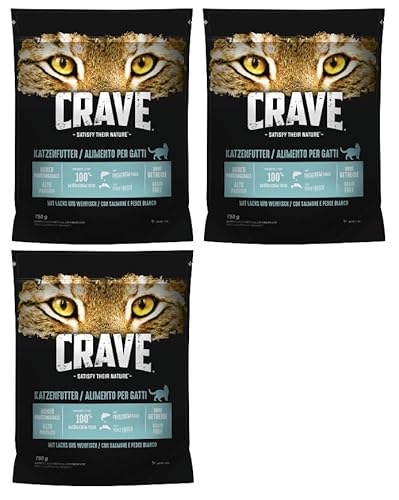 CRAVE Katze Beutel Adult mit Lachs und Weißfisch 3 x 750g, Katzenfutter, Trockenfutter von CRAVE