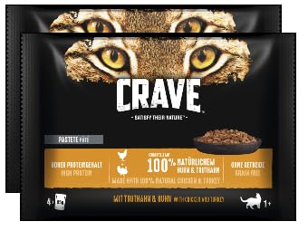 CRAVE Katze Portionsbeutel Multipack Katzenfutter Nassfutter (2x4x 85g, Huhn & Truthahn) von CRAVE